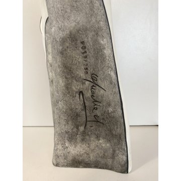 SCULTURA GRES SMALTO POLICROMO Gusella Guglielmo FIGURA FEMMINILE ASTRATTA 50cm