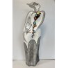 SCULTURA GRES SMALTO POLICROMO Gusella Guglielmo FIGURA FEMMINILE ASTRATTA 50cm