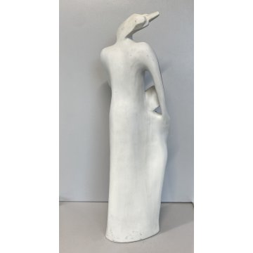 SCULTURA GRES SMALTO POLICROMO Gusella Guglielmo FIGURA FEMMINILE ASTRATTA 50cm