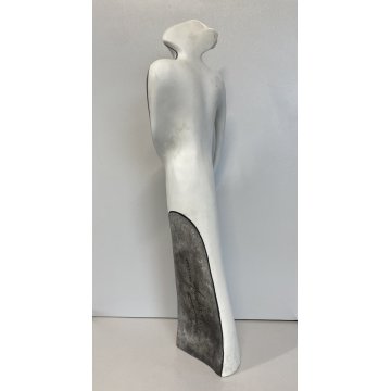 SCULTURA GRES SMALTO POLICROMO Gusella Guglielmo FIGURA FEMMINILE ASTRATTA 50cm