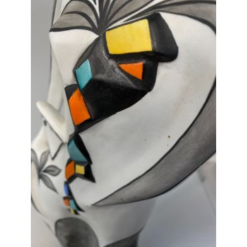 SCULTURA GRES SMALTO POLICROMO Gusella Guglielmo FIGURA FEMMINILE ASTRATTA 50cm