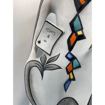 SCULTURA GRES SMALTO POLICROMO Gusella Guglielmo FIGURA FEMMINILE ASTRATTA 50cm