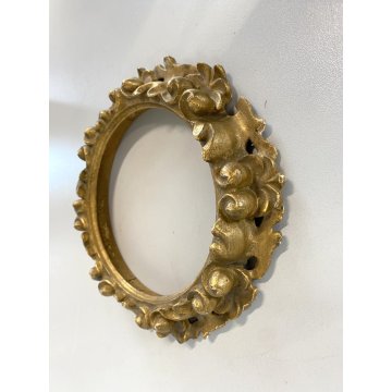 PICCOLA CORNICE ROTONDA DORATA LEGNO ORNATO INTAGLIATO MOTIVO FOGLIATO ø 19,5 cm