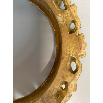 PICCOLA CORNICE ROTONDA DORATA LEGNO ORNATO INTAGLIATO MOTIVO FOGLIATO ø 19,5 cm