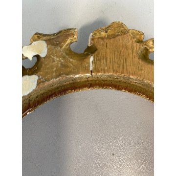 PICCOLA CORNICE ROTONDA DORATA LEGNO ORNATO INTAGLIATO MOTIVO FOGLIATO ø 19,5 cm