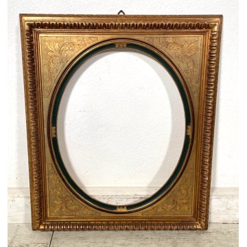 ANTICA CORNICE RETTANGOLARE OVALE LEGNO DORATO EPOCA 1950 STILE LIBERTY ORO OLD