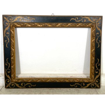 GRANDE ANTICA CORNICE DORATA DIPINTA DECORO LEGNO SCOLPITO 800 QUADRO SPECCHIERA