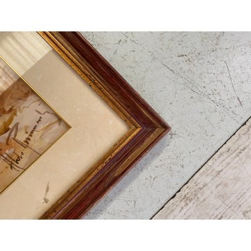DIPINTO ACQUERELLO A. Raimondi VEDUTA PAESAGGIO LACUSTRE LUNGO LAGO BARCHE '900