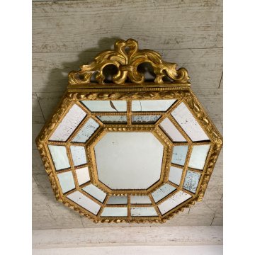 ANTICA GRANDE SPECCHIERA OTTAGONALE BAROCCA CIMASA INTAGLIATA FOGLIA ORO XIX sec