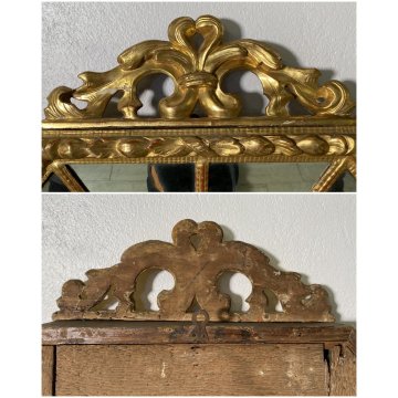 ANTICA GRANDE SPECCHIERA OTTAGONALE BAROCCA CIMASA INTAGLIATA FOGLIA ORO XIX sec