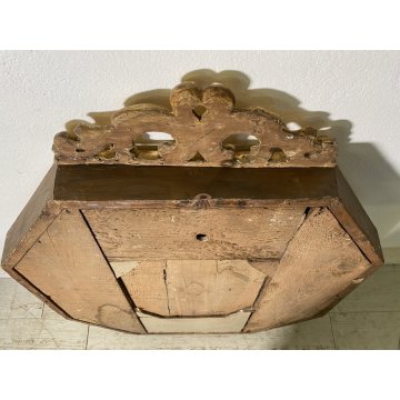 ANTICA GRANDE SPECCHIERA OTTAGONALE BAROCCA CIMASA INTAGLIATA FOGLIA ORO XIX sec