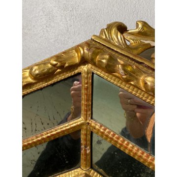 ANTICA GRANDE SPECCHIERA OTTAGONALE BAROCCA CIMASA INTAGLIATA FOGLIA ORO XIX sec