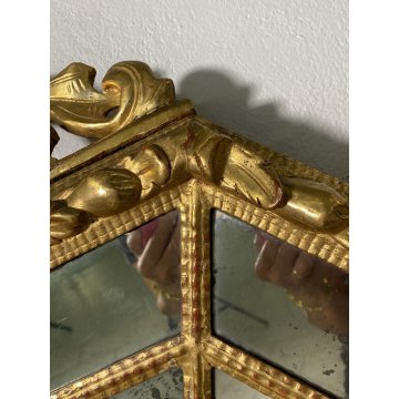 ANTICA GRANDE SPECCHIERA OTTAGONALE BAROCCA CIMASA INTAGLIATA FOGLIA ORO XIX sec