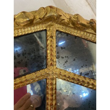 ANTICA GRANDE SPECCHIERA OTTAGONALE BAROCCA CIMASA INTAGLIATA FOGLIA ORO XIX sec