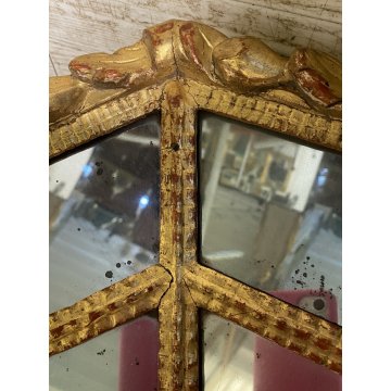 ANTICA GRANDE SPECCHIERA OTTAGONALE BAROCCA CIMASA INTAGLIATA FOGLIA ORO XIX sec
