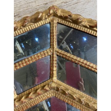 ANTICA GRANDE SPECCHIERA OTTAGONALE BAROCCA CIMASA INTAGLIATA FOGLIA ORO XIX sec