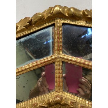 ANTICA GRANDE SPECCHIERA OTTAGONALE BAROCCA CIMASA INTAGLIATA FOGLIA ORO XIX sec