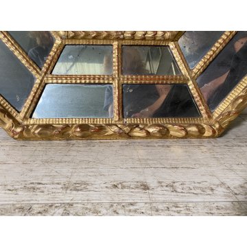 ANTICA GRANDE SPECCHIERA OTTAGONALE BAROCCA CIMASA INTAGLIATA FOGLIA ORO XIX sec