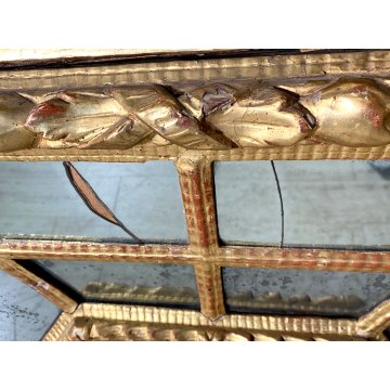 ANTICA GRANDE SPECCHIERA OTTAGONALE BAROCCA CIMASA INTAGLIATA FOGLIA ORO XIX sec