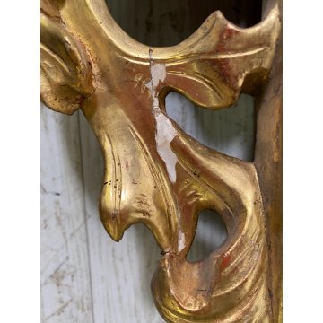 ANTICA GRANDE SPECCHIERA OTTAGONALE BAROCCA CIMASA INTAGLIATA FOGLIA ORO XIX sec