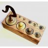 ANTICO Set PESI DA BILANCIA OTTONE PESA STADERA BASCULA PUNZONATI PESIERA LEGNO 