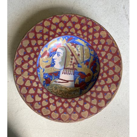 ANTICO PIATTO PARATA CERAMICA LUSTRO Gualdo Tadino DECORO RITRATTO DAMA ø 43 cm