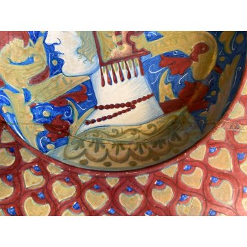 ANTICO PIATTO PARATA CERAMICA LUSTRO Gualdo Tadino DECORO RITRATTO DAMA ø 43 cm