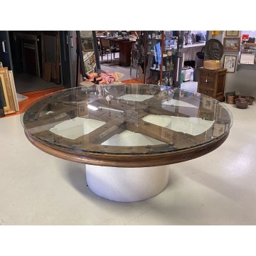 GRANDE TAVOLO ROTONDO RUOTA CAMPANA VETRO UFFICIO LEGNO RIUNIONE PRANZO MEETING