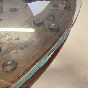 GRANDE TAVOLO ROTONDO RUOTA CAMPANA VETRO UFFICIO LEGNO RIUNIONE PRANZO MEETING