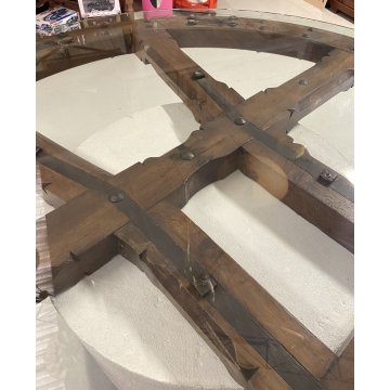 GRANDE TAVOLO ROTONDO RUOTA CAMPANA VETRO UFFICIO LEGNO RIUNIONE PRANZO MEETING