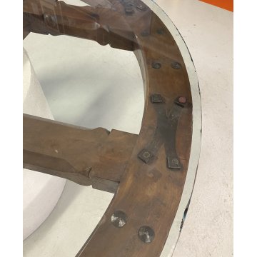 GRANDE TAVOLO ROTONDO RUOTA CAMPANA VETRO UFFICIO LEGNO RIUNIONE PRANZO MEETING