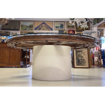 GRANDE TAVOLO ROTONDO RUOTA CAMPANA VETRO UFFICIO LEGNO RIUNIONE PRANZO MEETING