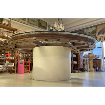 GRANDE TAVOLO ROTONDO RUOTA CAMPANA VETRO UFFICIO LEGNO RIUNIONE PRANZO MEETING