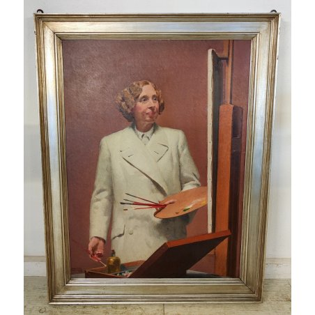 ANTICO QUADRO DIPINTO Augusto Colombo 1939 olio tavola RITRATTO pittrice Gerlach