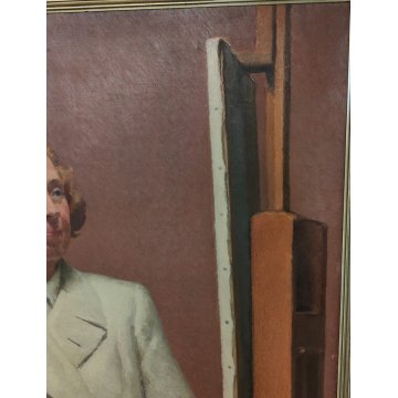 ANTICO QUADRO DIPINTO Augusto Colombo 1939 olio tavola RITRATTO pittrice Gerlach