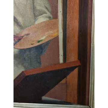ANTICO QUADRO DIPINTO Augusto Colombo 1939 olio tavola RITRATTO pittrice Gerlach
