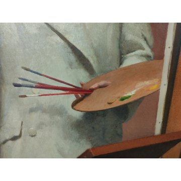 ANTICO QUADRO DIPINTO Augusto Colombo 1939 olio tavola RITRATTO pittrice Gerlach