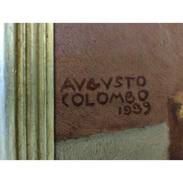 ANTICO QUADRO DIPINTO Augusto Colombo 1939 olio tavola RITRATTO pittrice Gerlach