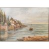 GRANDE QUADRO DIPINTO OLIO firmato PAESAGGIO MARINA epoca 900 CORNICE GUILLOCHE