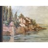 GRANDE QUADRO DIPINTO OLIO firmato PAESAGGIO MARINA epoca 900 CORNICE GUILLOCHE
