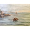 GRANDE QUADRO DIPINTO OLIO firmato PAESAGGIO MARINA epoca 900 CORNICE GUILLOCHE