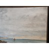 GRANDE QUADRO DIPINTO OLIO firmato PAESAGGIO MARINA epoca 900 CORNICE GUILLOCHE