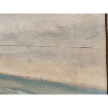 GRANDE QUADRO DIPINTO OLIO firmato PAESAGGIO MARINA epoca 900 CORNICE GUILLOCHE