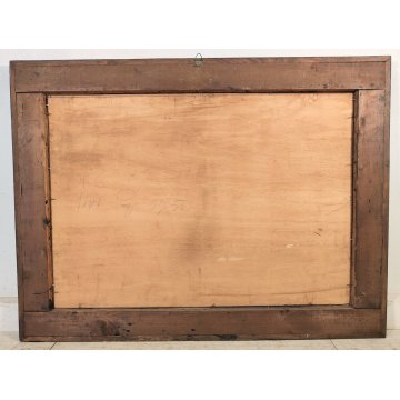 GRANDE QUADRO DIPINTO OLIO firmato PAESAGGIO MARINA epoca 900 CORNICE GUILLOCHE