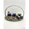 VASSOIO SET da FUMO CAFFE Art Decò ARGENTO BLU COBALTO ARGENTIERE Janetti '30