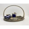 VASSOIO SET da FUMO CAFFE Art Decò ARGENTO BLU COBALTO ARGENTIERE Janetti '30
