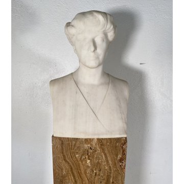 ANTICA SCULTURA BUSTO DONNA MARMO Edoardo Rubino FINE 800 PRIMI 900 COLONNA