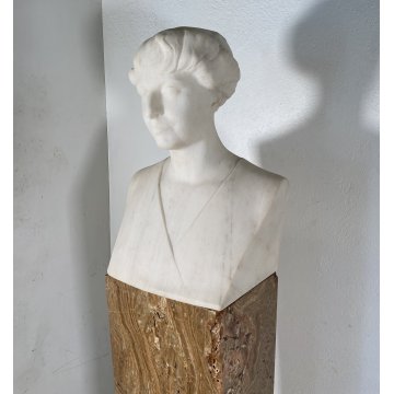 ANTICA SCULTURA BUSTO DONNA MARMO Edoardo Rubino FINE 800 PRIMI 900 COLONNA