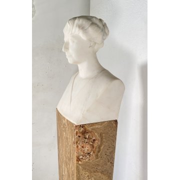 ANTICA SCULTURA BUSTO DONNA MARMO Edoardo Rubino FINE 800 PRIMI 900 COLONNA