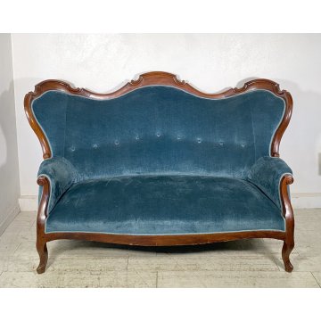 ANTICO DIVANO DUE POSTI PRIMI 1900 LUIGI FILIPPO ARMCHAIR LEGNO STOFFA POLTRONA